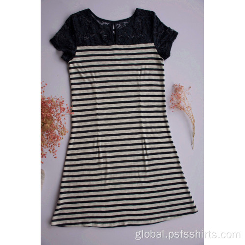 Short Sleeve Striped Shirt Knitted Fabric Striped Patchwork Dress Supplier